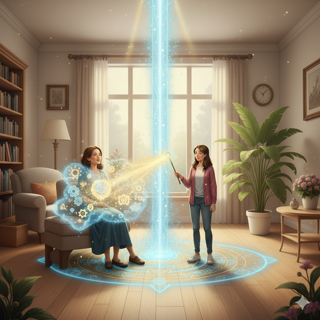 Frau meditiert in ruhiger Umgebung - symbolisiert die Körper-Geist-Verbindung und innere Balance durch Kinesiologie