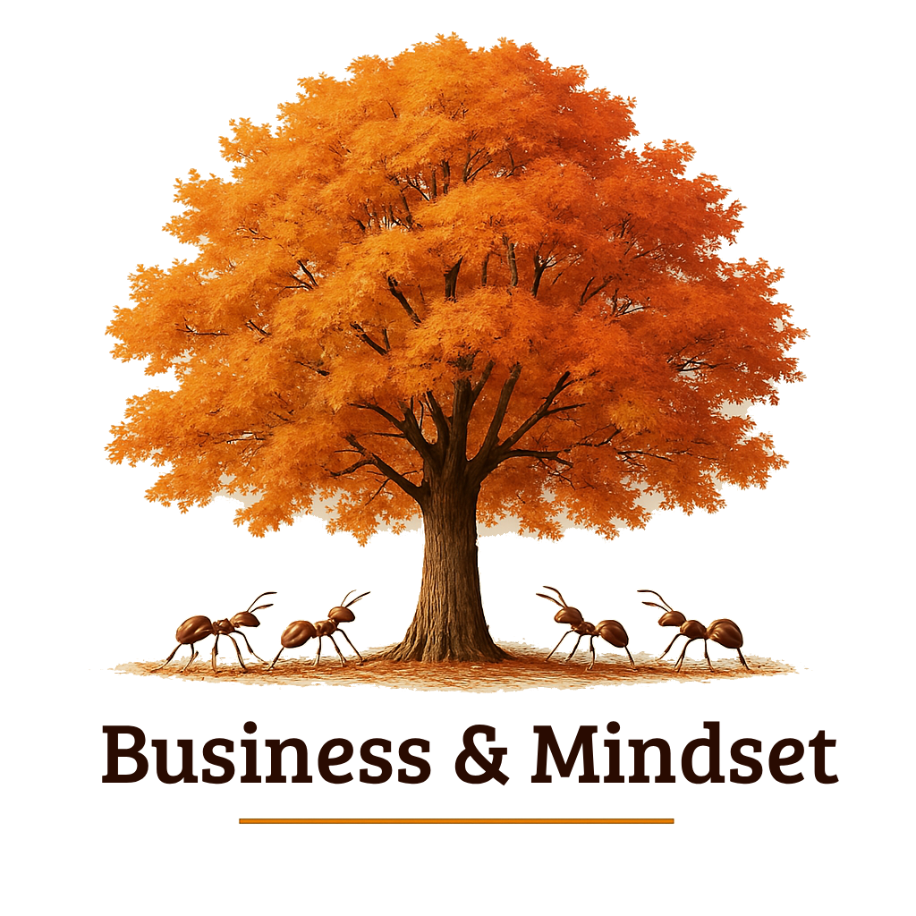 Illustration of ants symbolizing business teamwork and mindset coaching in Allgäu