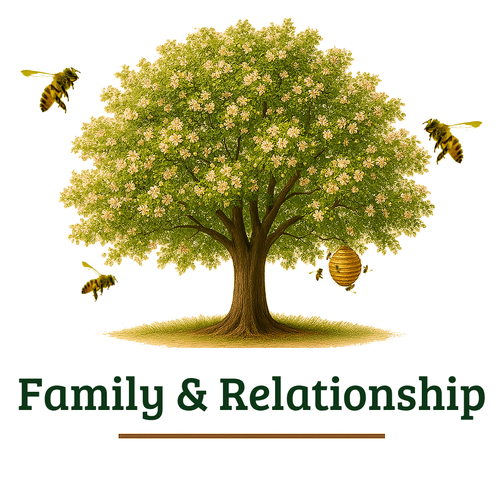 Illustration of bees symbolizing family relationships and coaching in Allgäu