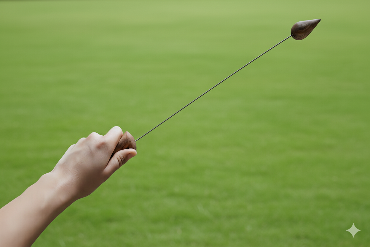 Bianca Probst demonstriert kinesiologisches Austesten mit einer Einhandrute über einer Hand - Energy Healing und Coaching Methode